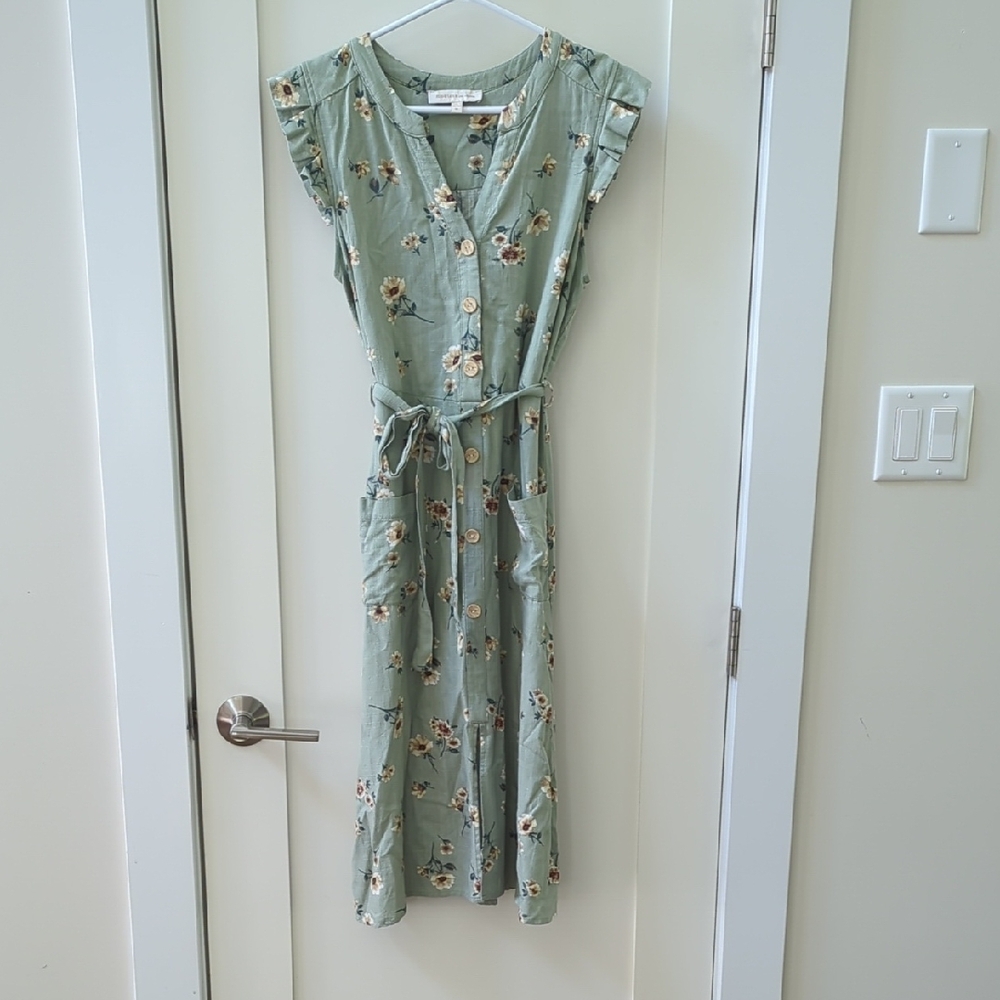 Green Wrap Tie Front Midi Sundress